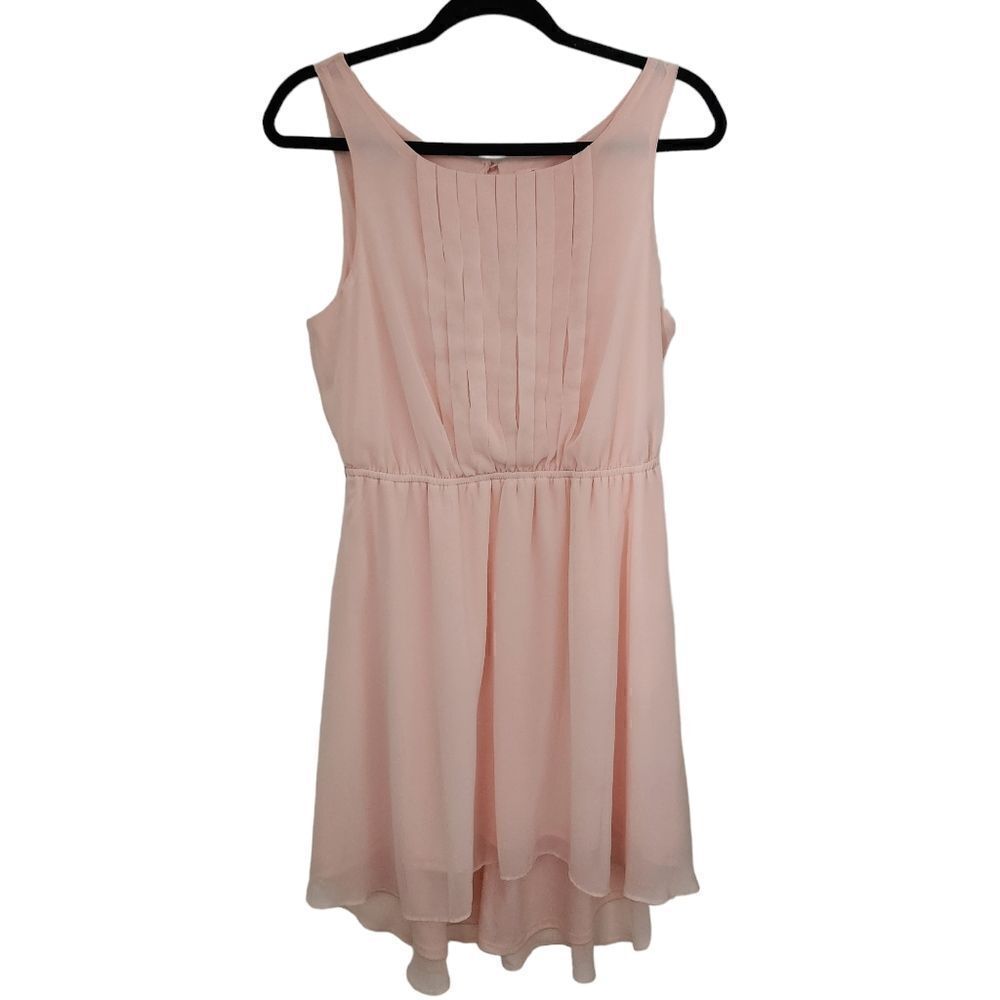 Candie's Womens Pink Chiffon Sleeveless Elastic Waist Fit and Flare Dress Size L